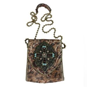 LEATHER ROCK JEWELED TURQUOISE COWHIDE CROSS BODY BAG